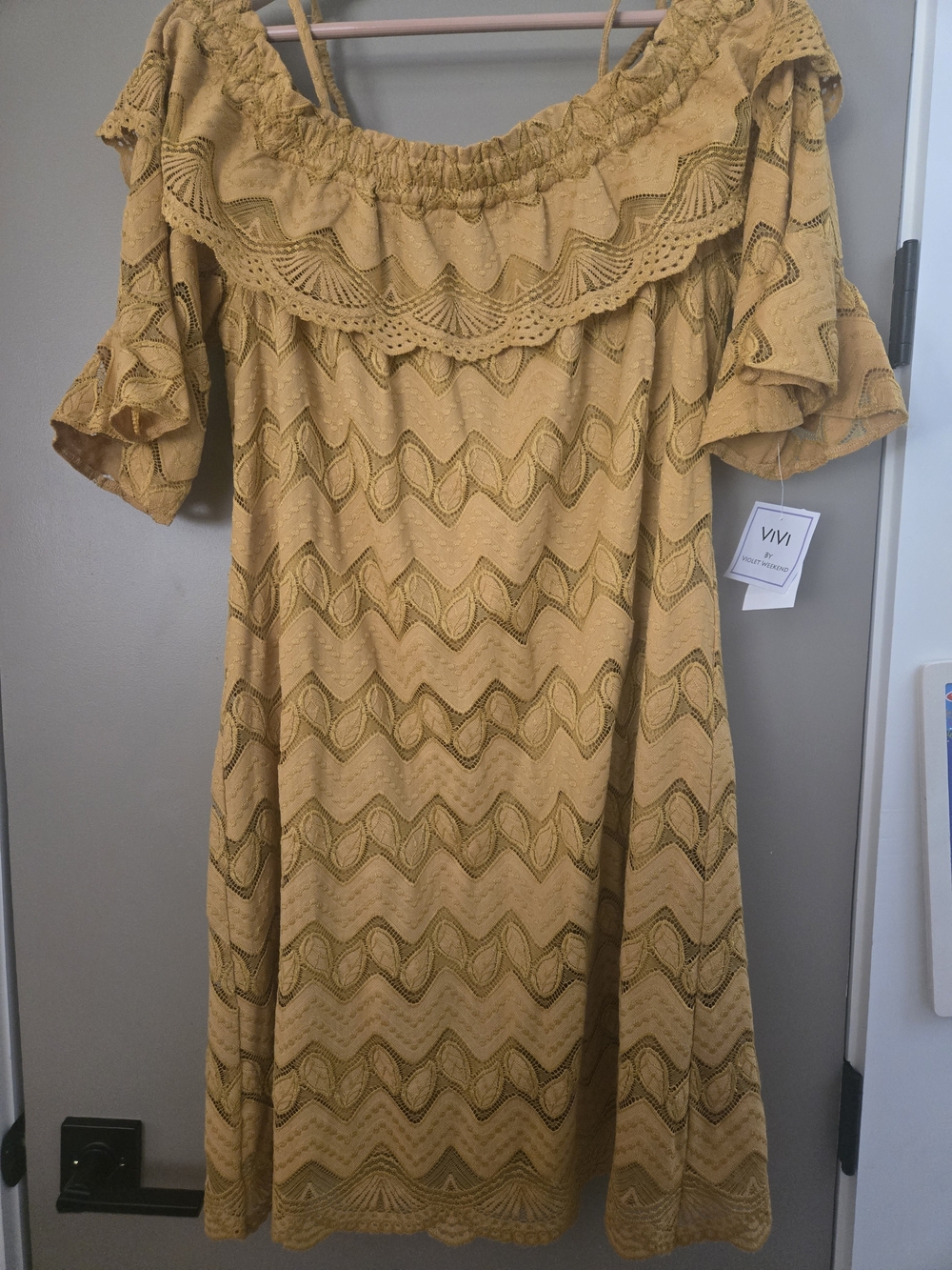 VIVI by Violet Weekend Mustard Lace Off-the-Shoulder Midi Dress NWT XL